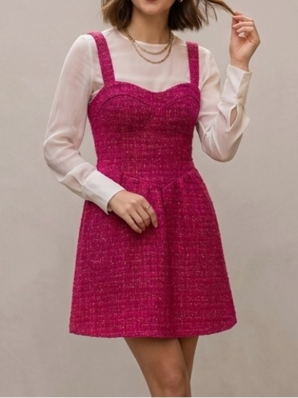 NWT Cider Fuchsia Tweed Mini Corset Style Dress